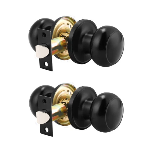 Probrico (2 Pack Round Passage Door Knob (Non-Locking Knobs), Keyless Doorknobs Interior/Exterior Door Lockset, Passage Knobs for Hallway/Closet, Black Finish Modern Design Door Hardware