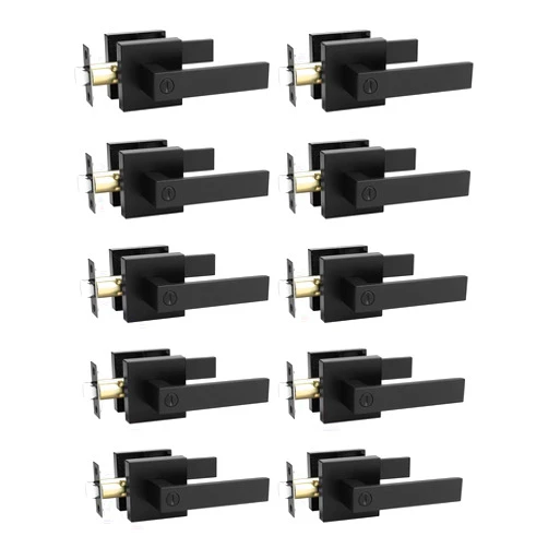 Tinewa 10 Pack Square Privacy Door Levers Locksets in Matte Black Finish, Bed/Bath Door Levers Keyless Interior Handles,Reversible for Left Right Handed Doors
