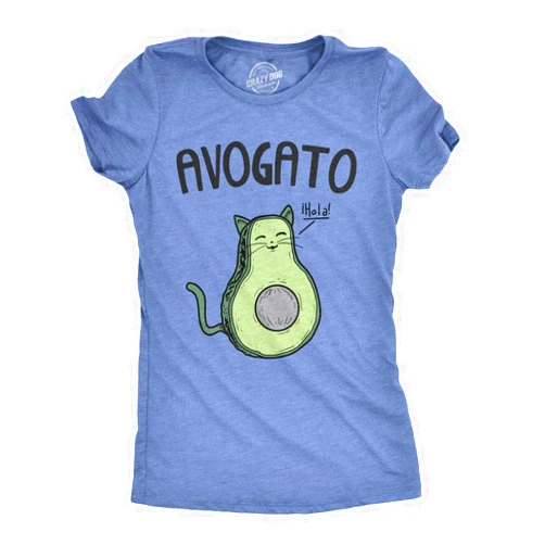 Crazy Dog T-Shirts Womens Avogato Funny T shirt Avocado Cat Cute Face Graphic Novelty Tee for Girls