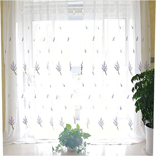 Bandezid Lavender/Voile/Curtain,Floral/Sheer Curtain/Embroidery/Voile/Curtains,Light Filtering/Pastoral/Window Drapes/for Bedroom,Hooks top-Lavender 180x180cm(71x71inch)
