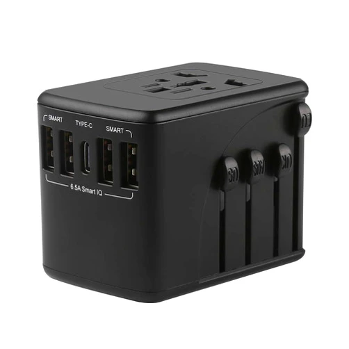 Jacalee Universal Travel Adapter 2000W 6.5A, Wall AC Power Plug Adapter, Wall Charger with Smart High Speed 4 USB Ports & 1 Type C Ports, US/EU/AU/UK All in One Plug, can Use in More than 200 Countries Black.