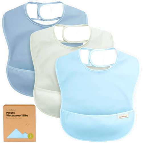 KeaBabies 3-Pack Waterproof Baby Bibs for Eating - Lightweight Toddler Feeding Bibs with Large Food Catcher, Mess Proof, Food-Grade Baby Eating Essentials, Easy to Put On & Clean (Ocean)