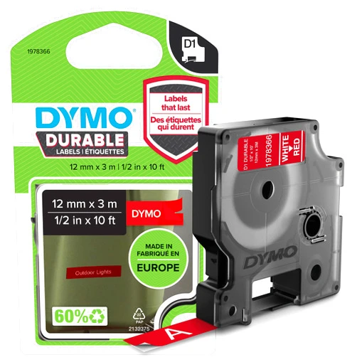 DYMO D1 Durable Labeling Tape for LabelManager Label Makers, White Print on Red Tape, 1/2