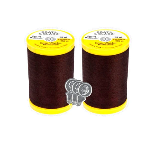 Bella's Crafts Coats & Clark Cotton All Purpose Sewing Thread 100% Mercerized Cotton 225 Yards Each Spool S970 2 Pack Bundle with 3 Bella's Crafts Needle Threaders (Chona Brown)