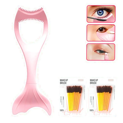 Eoopoon 3-in-1 Mascara Shield Applicator Guard, Makeup Lash Applicator Eyelash Tool, Silicone Eyelash Tool Upper Lower Eye Lash Mascara Guard Applicator with 2 Premium Lash Brushes