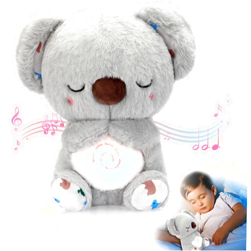 HyDren Breathing Stuffed Animal 9 inch Calming Soothers for Sleep Heartbeat Plush for Anxiety with Music Lights and Rhythmic Breathing Motion Anxiety Relief Portable Plush Sound Machine(Koala Bear)