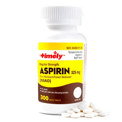 TIME-CAP LABS, INC. Timely 300 Count Regular Strength Aspirin 325mg for Adults - Compared to Bayer - Coated Regular Strength Aspirin Tablets - Pain Reliever for Minor Aches and Pains - Made in USA