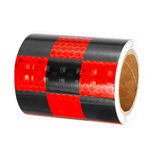 PATIKIL Reflective Tape, 1 Roll 3 Inch x 10 Ft Waterproof Self Adhesive High Visibility Caution Warning Safety Tape Reflector for Trucks Trailers Cars, Square Red Black