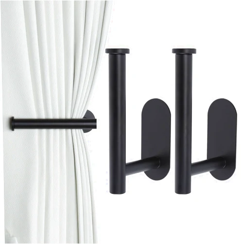 Groleca 2 Pack Adhesive Curtain Holdbacks Curtain Tie Backs Curtain Holdbacks No Drill Curtain Pull Backs Adhesive Curtain Hooks Curtain Holders for Drapes (2, Black)