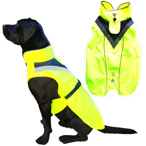 Lautus Pets Dog Rain Coat - Waterproof, Reflective, Bright Yellow with Harness Hole (XL, Yellow)