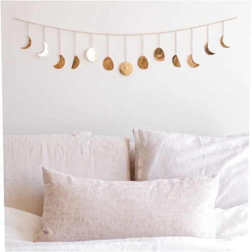 BASE ROOTS Moon Phase Wall Hanging, Handmade Gold Metal Moons Decor 13 Moons 36