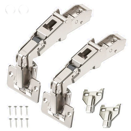 Blum 170 Degree (B71T655) Cabinet Hinges Bundle – Pack of 2 Full Overlay Self Close Door Face Frame Nickel Hinges with Bumpers & 8 Screws Lazy Susan Corner Cabinet Hinges Concealed European Hinges
