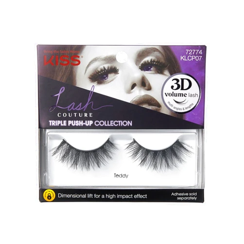 KISS Lash Couture Triple Push-Up, False Eyelashes, 'Teddy', 12 mm, Includes 1 Pair Of Lash, Contact Lens Friendly, Easy to Apply, Reusable Strip Lashes