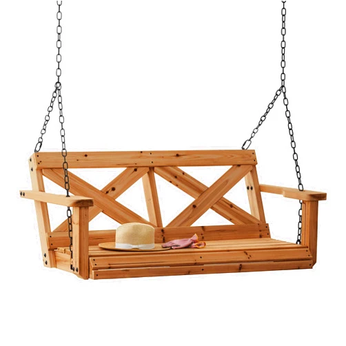Backyard Discovery Durable Cedar Farmhouse Outdoor Porch Swing with Chain, Water Resistant, Porch, Patio, Two Person Seating, 600 Lb Weight Capacity, with 4.6 ft. Seat Width