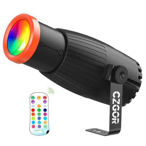 Czgor Pinspot Light, 18W RGBW 4 in 1 LED Spot Lights with Remote, Super Bright with Light Guide Pillar, Manual Focus Disco Ball Spotlight, Soft Cozy Stage Effect Lighting for DJ Disco Party Wedding