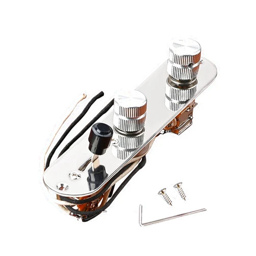 LAMSAM Prewired 4 Tone Guitar Control Plate Assembly, Loaded 3-way Blade Switch Push Pull Potentiometer Excellent CTS Pot Speed Knobs to Clarity Pickups, Chrome-09