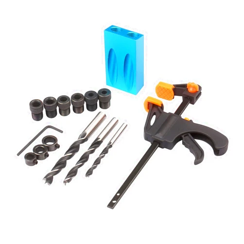 Hovico 15Pcs Pocket Hole Jig, 15 Degree Dowel Drill Joinery Kit Hole Screw Jig with 6/8/10mm Drive Adapter for Woodworking Angle Drilling Holes, Angle Carpentry Locator Jig