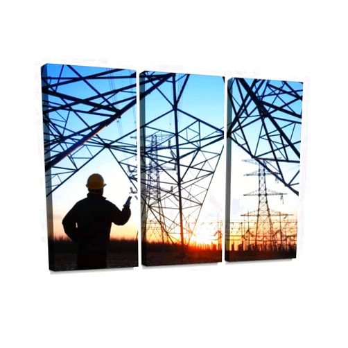 BFOIUGTKRQUE 3 Panel Wall Art Modern Artworks for Home Decor Canvas Prints Electricity workers and pylon silhouette Pictures for Living Room Bedroom Decoration, Ready to Hang