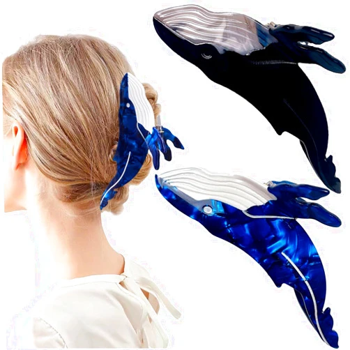 AddLotLot 2 PCS Whale Hair Clips Whale Claw Clips Animal Shape Hair Jaw Clips Animal Acetate Cute Claw Clips Big Claw Clips Strong Hold jaw clips Hair Jaw Barrettes for Thick hair Thin Hair Styling for Women