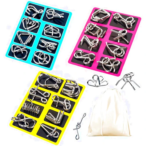 GEKELI Metal Wire Puzzle Set of 24 with Pouch,Brain Teaser IQ Test Disentanglemen Iron Link Unlock Interlock Game Chinese Ring Magic Trick Toy for Party Favor Kids Adults Challenge