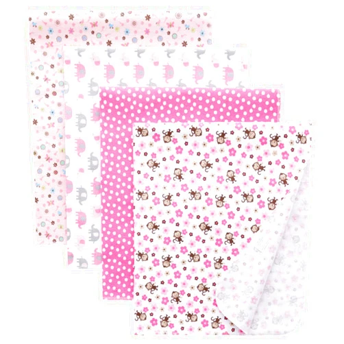 Gina Era Flannel Receiving Blankets, Baby Swaddle Blankets 100% Cotton 4 Pcs One Size 30 X 30 Inch for Baby Boy or Baby Girl (Style9)
