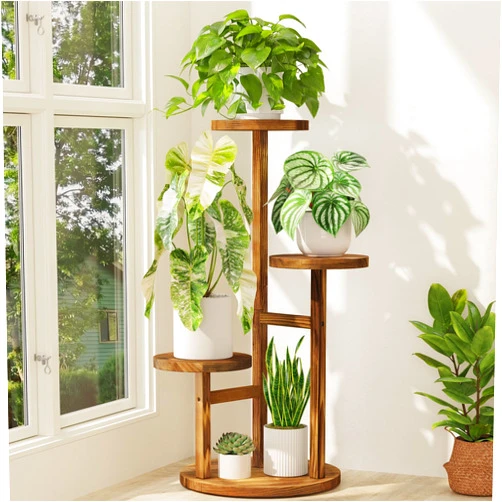 iDavosic.ly 3 Tier Plant Stand Indoor, Tiered Corner Wood Multiple Flower Holder Shelf, Tall Orchid Display Rack for Patio Porch Living Room Balcony Outdoor, Brown