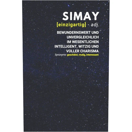 German Edition by Simay Publishing (Author) Simay (einzigartig) bewundernswert: Notizbuch inkl. To Do Liste | Das perfekte Geschenk | personalisiert mit dem Namen Simay | Geschenkidee | Geschenke | Name (German Edition)