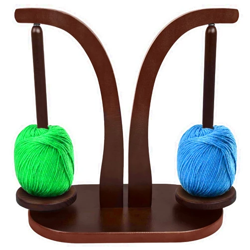 Wensdr Yarn Holder for Knitting and Crocheting, Magnetic Pendulum Wooden Yarn Holder with 2 Spindles, Crochet Gift for Knitting Lovers (Mahogany-Colored-2 Spindle)