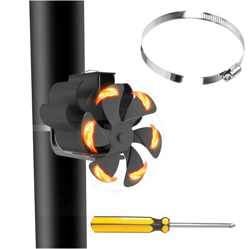 ABUNRO 6-Blades Wood Stove Fan with Hose Clamp, Pipe Heat Powered Stove Fans for Log/Wood/Pellet Buring stoves, Save Fuel&Efficient Heat Transfe
