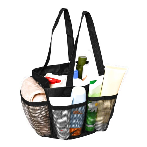 Pumwoy Mesh Shower Caddy Portable, Multip-Pocket Mesh Quick Dry Hanging Shower Tote Bag for College Dorm Room Essentials, Large Capacity Travel Shower Caddy for Bathroom Swimming Gym(1 Pack-Black)