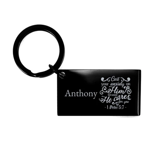 Generic Graduation Anthony Keyring,Anthony 1 Peter 5:7 Cast you anxiety on Him because He cares for you Anthony Bible Verse Christmas Birthday Religious Personalized