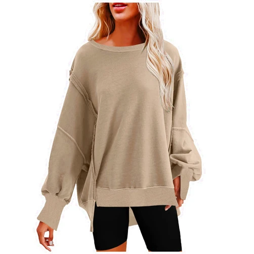 SMIDOW Women Oversized Side Split Pullover Shirts Tops Corded Sweatshirt Trending Now 2023 Fall Outfits Winter Clothes