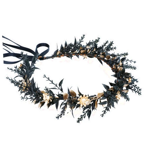 MOSTORY Handmade Black Flower Crown Fairy Floral Headpiece Woodland Elf Headband Gothic Hair Wreath for Women Girls Renaissance Halloween Cosplay Accessory
