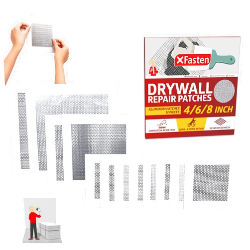 XFasten Drywall Repair Kit 12-Pack 4/6/8 Inch Aluminum Dry Wall Repair Patch Kit, Wall Patch Kit for Holes Drywall, Sheetrock Repair Kit, Ceiling Mesh Self-Adhesive Drywall Hole Repair Kit