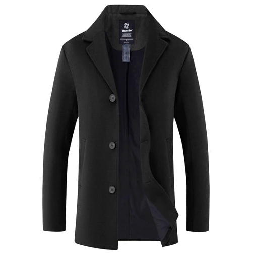 wantdo Men's Single Breasted Pea Coat Windproof Winter Coat Classic Notched Collar Military Jacket