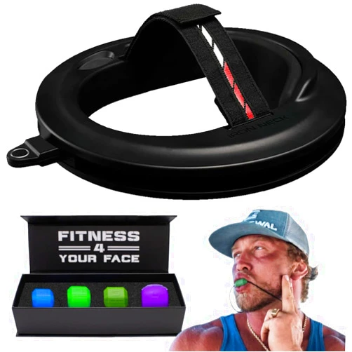 Certified Brands Iron Neck 3.0 Neck Strength Training Device with Jawzrsize Pop N' Go Jaw Trainer and Toner - Multi-Pack | Exercises to Tone, Tighten and Strengthen Your Face and Neck | Relieve Back & Neck Pain