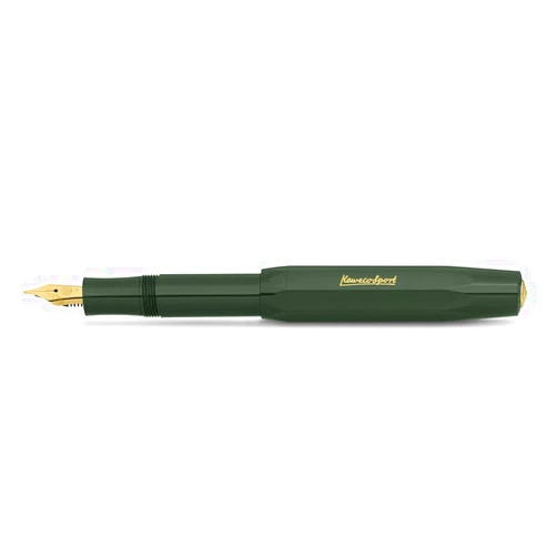 Kaweco CLASSIC SPORT Fountain Pen Green with 23 Carat Gold-Plated Steel Nib and Iridium Tip for Ink Cartridges I Sport Fountain Pen 13 cm I Nib: F (Fine)