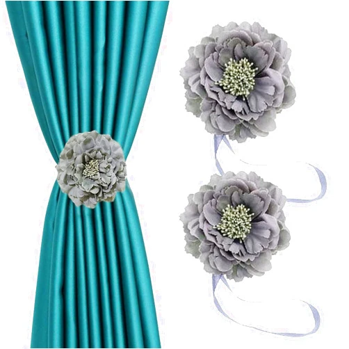 YING CHIC YYC 1Pair Cloth Flower Magnetic Curtain Tieback Wedding Curtain Buckle Drapey Holder Girl's Room Decor (Grey)