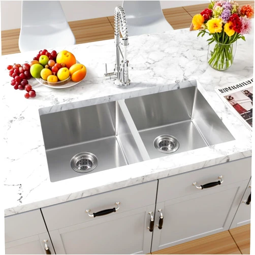 Rhbamoa 32 Inch Double Bowl Kitchen Sink Undermount,16-GaugeT304 Stainless Steel Kitchen Sink,50/50 Undermount Double Sinks with Accessories,Deep Sinks with Brushed Finish,Round Corner