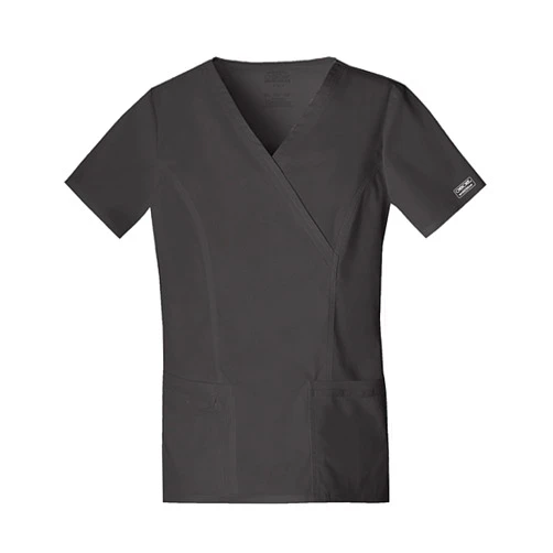 Cherokee Scrubs for Women Mock Wrap Nursing Scrub Top with 3 Pockets, Side Vents, Ultra Soft 2-Way Stretch Fabric - 4728