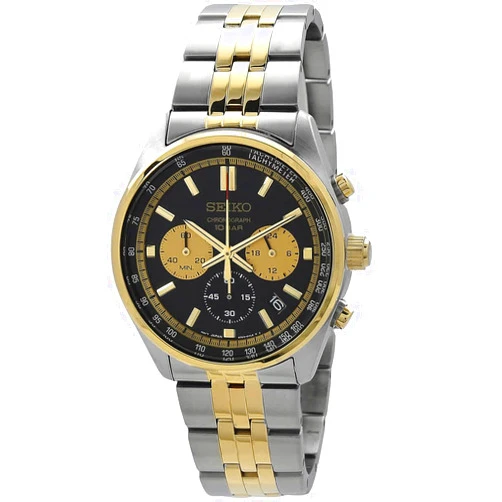 SEIKO Men's Black Dial Two-Tone Stainless Steel Band Chronograph GMT Analog Quartz Watch