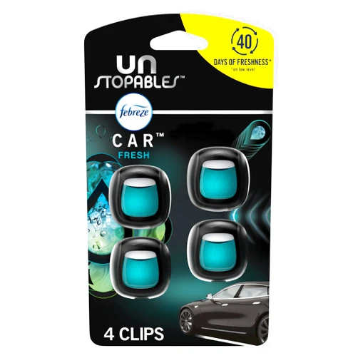 Febreze Unstopables Car Odor-Fighting Car Freshener Vent Clip Fresh Scent, 07 oz. Car Vent Clip, Pack of 4