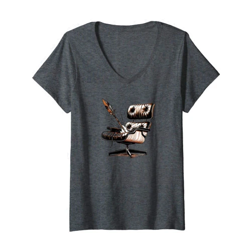 BizzyflyUSA Womens Mid Century Modern Vintage Eames MCM Shopper Hunter Retro V-Neck T-Shirt