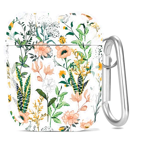 Olytop for AirPods Case Flower, Cute Hard Ladybugs Women Airpods 2nd 1st Generation Protective Cover Shockproof Skin Girls with Keychain for Apple iPods 2/1 Gen - Flower/Cactus