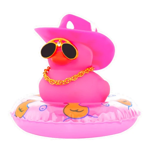 wonuu Car Duck Ornament Dashboard Decorations Rubber Duck Car for Car Dashboard Accessories with Swim Ring Sunglasses Hat and Necklace, A_Pink Duck&White Spot Pink Cowboy Hat&Pink