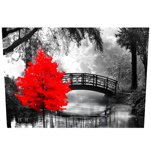 najiaxiaowu Adult Puzzle Classic Jigsaw Puzzle 1000 Pieces Wooden Puzzle DIY Black and White Bridge and Red Tree Modern Home Decor Intellectual Game Wall Art Unique Gift 75x50cm