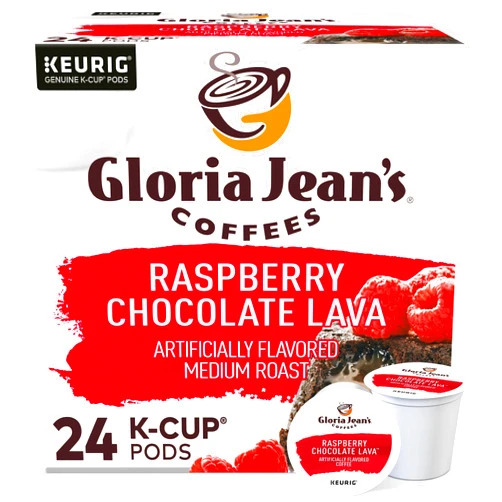 Gloria Jean's Coffees Raspberry Chocolate Lava, Single-Serve Keurig K-Cup Pods, Flavored Medium Roast Coffee, 24 Count