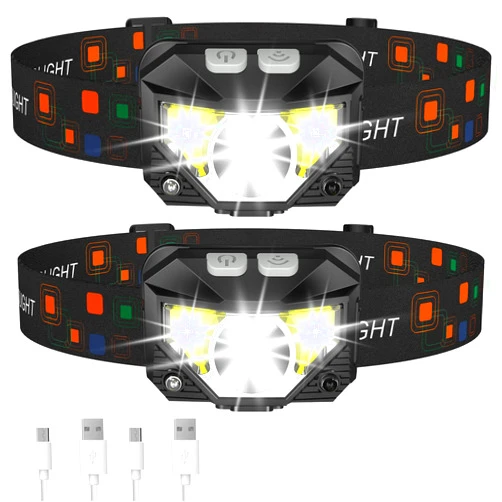 LHKNL Headlamp Flashlight, 1200 Lumen Ultra-Light Bright LED Rechargeable Headlight with White Red Light,2-Pack Waterproof Motion Sensor Head Lamp,8 Mode for Outdoor Camping Running Hiking Fishing
