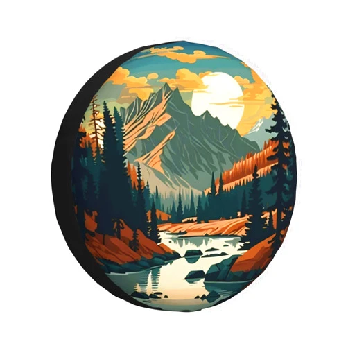 Zilobkfe River Mountains At Night Spare Tire Cover Weatherproof Universal Wheel Protectors Camper Tire Covers for Trailer,Rv,SUV, Truck Travel Trailer Accessories (17 inch)