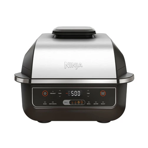Ninja EG201 Foodi 6-in-1 Indoor Grill with Air Fry, Roast, Bake, Broil, & Dehydrate, 2nd Generation, Dishwasher Safe, Black/Silver